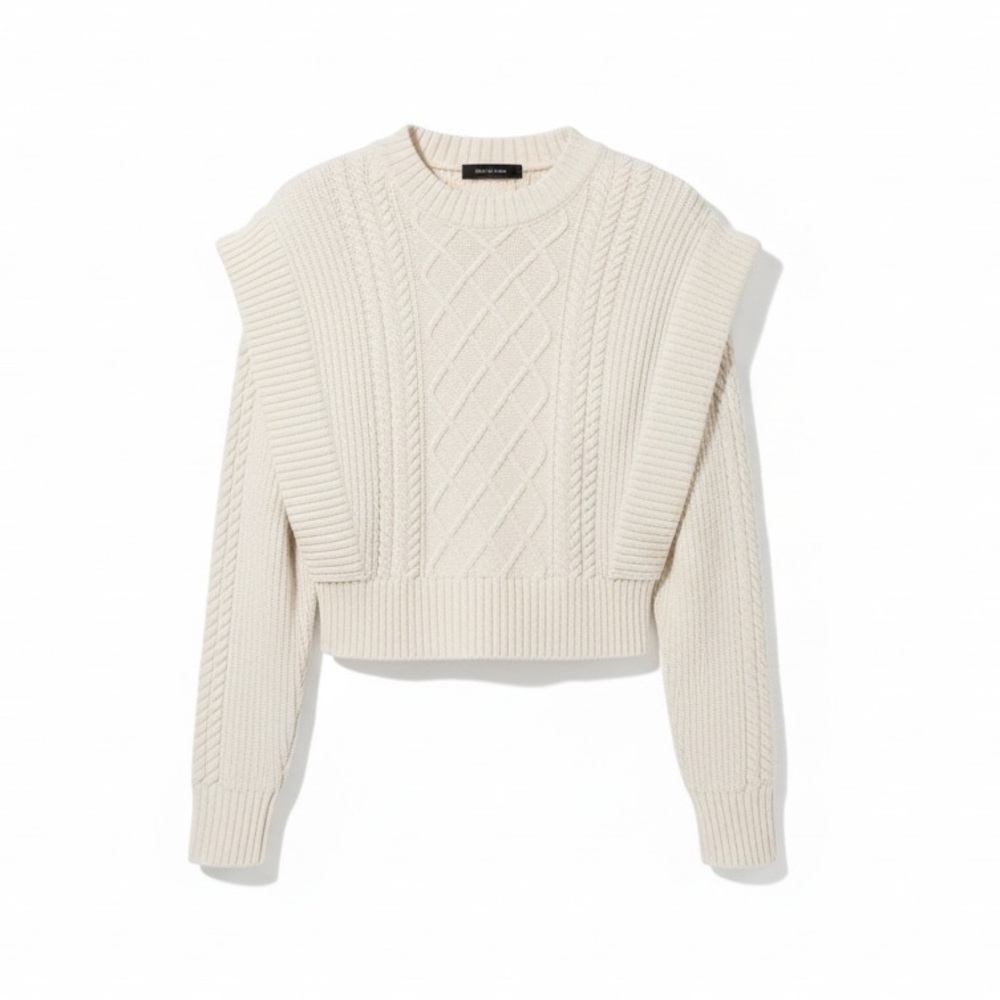 Babaton 100% Wool Ivory Cable Knit Sweater